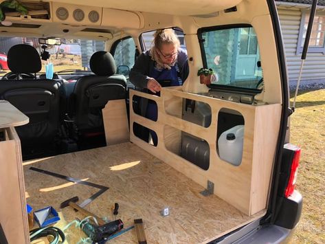 Micro Camper Storage Ideas, Micro Camper Ideas, Berlingo Van Conversion, Mini Camper Diy, Microcamper Diy, Berlingo Camper Conversion, Micro Camper Van, Mini Camper Van, Microcamper Berlingo