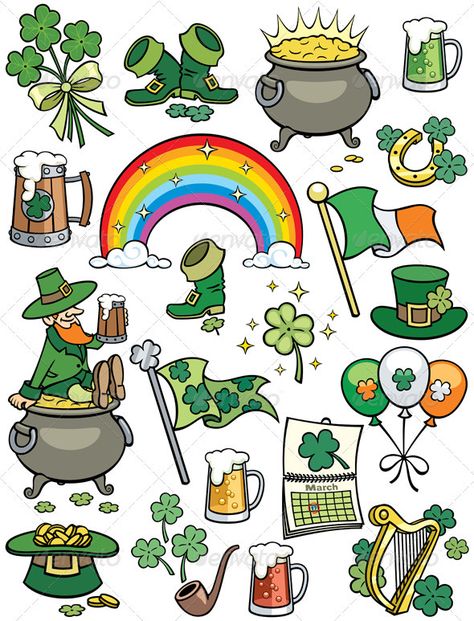 Saint Patrick's Day Elements San Patrick Day, Saint Patricks Day Art, Fete Saint Patrick, San Patrick, St Patrick's Day Decorations, Saint Patties, St Pats, St. Patricks Day, Saint Patrick's Day