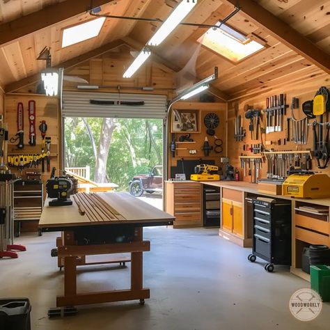 5 BEST Ways to Turn Your Garage into a Woodworking Space! Garage Workshop Ideas, Home Workshop Garage, Woodworking Space, Officine In Garage, Yard Ideas Acnh, Woodworking Workshop Layout, Yard Ideas Diy, Game Room Ideas, Garage Workbench Plans