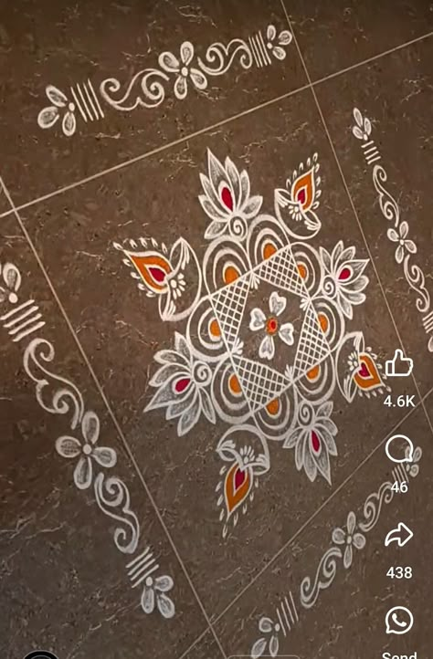 Mugullu Rangoli Designs, Best Rangoli Designs, Muggulu Design Simple, Daily Muggulu, Pattern Design Drawing, Easy Rangoli Designs Videos, Border Rangoli, Very Easy Rangoli Designs, Rangoli Designs Photos