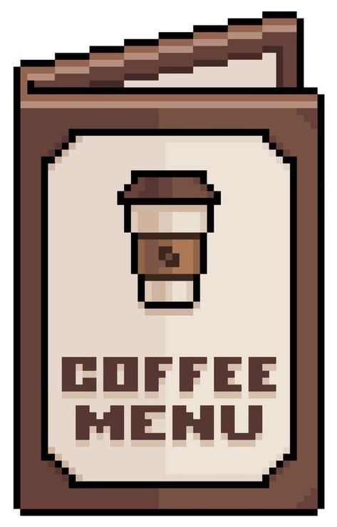 Pixel art coffee menu, paper menu vector icon for 8bit game on white background Cafe Icon, Restaurant Icon, Game Cafe, Coffee Icon, Art Restaurant, Vector Game, Cafe Branding, Coffee Shop Aesthetic, Coffee Games