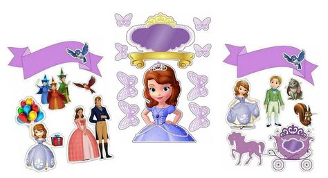 Sofia the First Birthday Free Printable Cake Toppers. - Oh My Fiesta! in english Sofia Cake Topper Free Printable, Sofia The First Crown, Disney Castle Cake Topper, Princess Sofia Cupcakes, Rapunzel Cake Topper, Printable Cake Toppers, Tiara Cake Topper, Sofia The First Characters, Sofia The First Cake