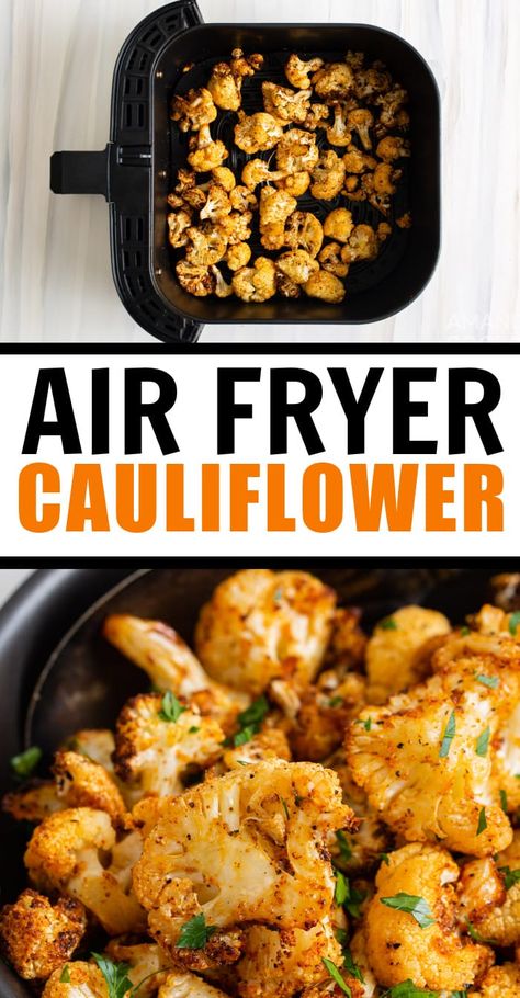 Air fryer cauliflower is ready in 10 minutes, with only a few minutes of prep. Making this in the air fryer is a much quicker alternative to roasted cauliflower, which often takes 30 to 40 minutes. #airfryercauliflower #cauliflowerrecipes #airfryerrecipes #amandascookin Air Fryer Cauliflower, Air Fryer Veggies, Air Fryer Recipes Breakfast, Air Fryer Food, Air Fried Food, Air Fryer Oven Recipes, Air Fry Recipes, Chicken Thigh Recipes Crockpot, Chicken Thigh Recipes Baked