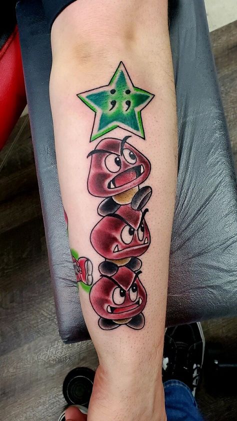 Goomba Tattoo, Tower Tattoo, 3d World, Green Star, Ankle Tattoo, My Tattoos, I Tattoo, Tatting, Mario