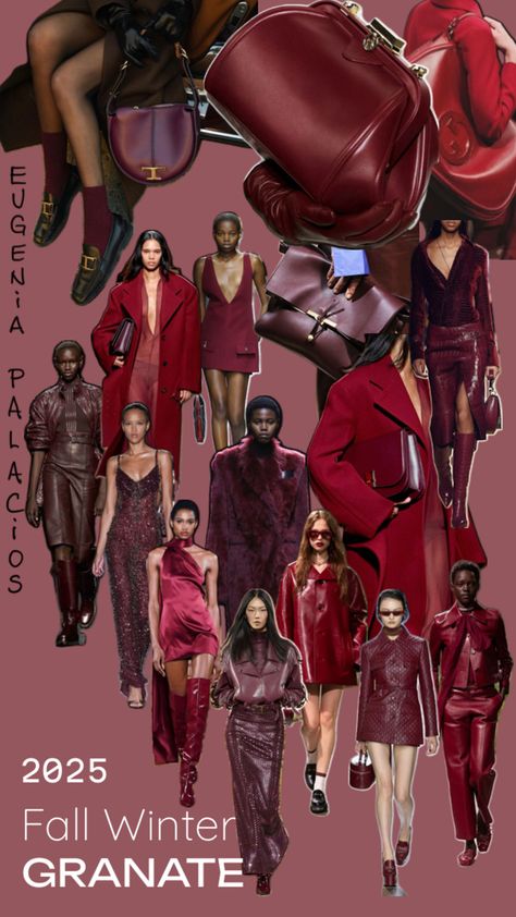 Granate fall winter trend 2025 Trend 2025, Pantone Trends, Fall Color Trend, Fall Winter Fashion Trends, Burgundy Outfit, Fall Winter Trends, Color Trends Fashion, Fashion Forecasting, Autumn Fits