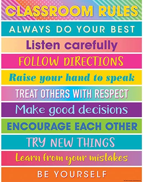 Amazon.com: Teacher Created Resources OS: Colorful Vibes Classroom Rules Chart, Vibes Classroom, Colorful Vibes, Rules Poster, Classroom Rules Poster, Classroom Charts, Classroom Expectations, Class Rules, Classroom Quotes