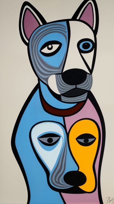 An illustration of an abstract dog aesthetic inspired by the style of Picasso Picasso Inspired, Dog Aesthetic, Picasso Style, Dog Wallpaper, Dog Tattoo, Dog Illustration, Abstract Drawings, Dog Tattoos, Dog Themed