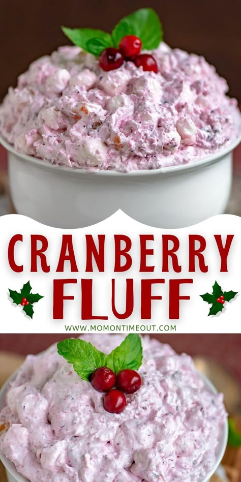 What your holiday table is missing! This Easy Cranberry Fluff is an amazing dessert salad made with cranberries, pineapples, coconut and marshmallows. No one can resist this beautiful and scrumptious dessert! // Mom On Timeout #holiday #recipe #Thanksgiving #Christmas #dessert #salad #cranberry #fluff #easy #MomOnTimeout #ad Easy Cranberry Fluff, Cranberry Fluff Salad, Fluff Recipes, Cranberry Jello Salad, Fluff Salads, Cranberry Fluff, Cranberry Salad Recipes, Fluff Salad Recipes, Cranberry Dessert