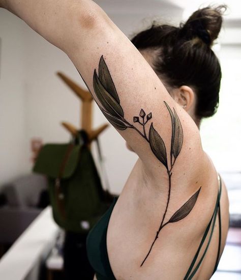 Eucalyptus branch for Alexandra 🌿 Thankyou for the fun and unusual idea! 💃 Eucalyptus Tattoo, Eucalyptus Branches, Botanical Tattoo, Animal Tattoos, Maple Leaf Tattoo, Watercolor Tattoo, Cool Tattoos, Flower Tattoo, Tatting