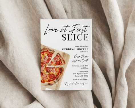 It's love at first slice! Invite your friends and family to a pizza theme wedding couples shower. This is an easy to edit digital template that you can edit online yourself and then print at home or at a print shop. DEMO LINK - TRY BEFORE YOU BUY: www.jettemplate.com/demo/ES2740 View Matching Items Here: https://www.etsy.com/shop/PetalsPaperieCo?search_query=110 * * * * * * * * * * * * * * * * * * INSTANT DOWNLOAD:      - Please note this listing is for a digital editable template only. No physical product will be shipped. You will receive an email to access your template within minutes of purchase and edit it online. No software downloads required. - Do not purchase with Apple Pay. Your email address will be hidden and you won't receive the email to access your template.   * * * * * * * * Pizza Wedding Shower Theme, Italian Pizza Wedding, Couple Shower Themes Wedding, Wedding Pizza Party, Pizza Bridal Shower Theme, Pizza Couples, Couples Shower Themes, Small Engagement Party, Printable Pizza