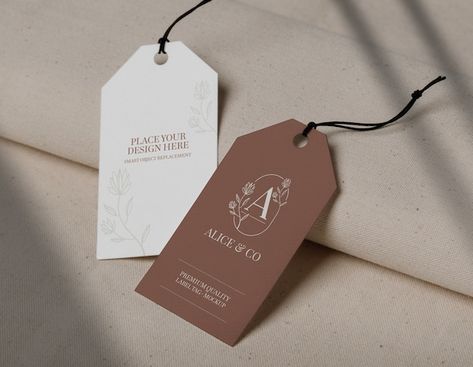 Label Card Design, Hang Tag Mockup, Label Hijab Design, Hijab Display, Clothing Tag Design, Tag Shapes, Fashion Mockup, Tag Mockup, Hang Tags Clothing