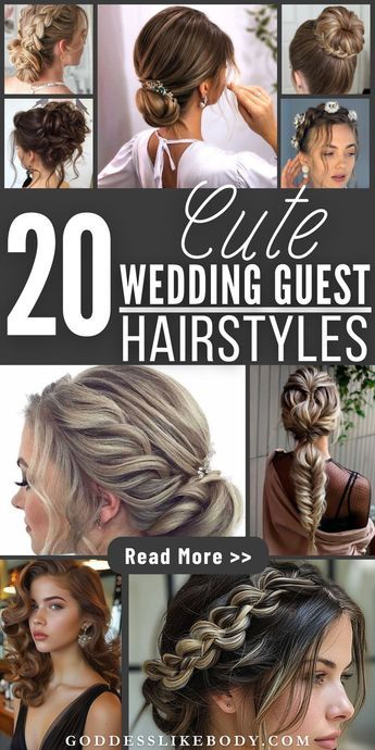 Effortless beauty is the ultimate goal! These 20 wedding guest hairstyles are stunning & surprisingly easy to do. Time to look effortlessly chic! Easy Updo For A Wedding Guest, How To Do Formal Hairstyles, Wedding Guest Hairstyles For Strapless Dress, Elegant Hair For Wedding Guest, Up Hairstyles For Wedding Guest, Hair Styles For Guest At Wedding, Up Dos For Medium Hair Wedding Guest, Wedding Guest Hairstyles Side Swept, Wedding Guest Braided Hairstyles