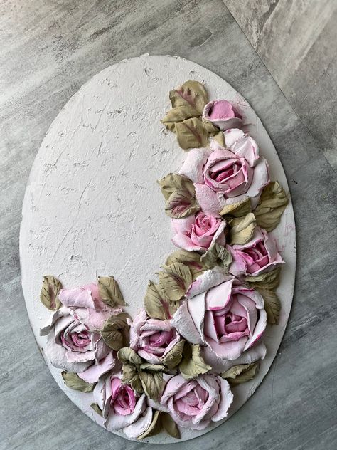 Rose Sculpture Painting, 3d Flower Painting, Plaster Painting, Painting Roses, Roses Painting, Dimensional Wall Art, Painting Palette, Palette Knife Art, Abstract Art Diy