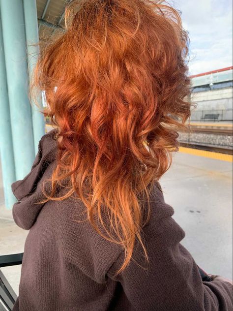 Rust Red Hair Color, Orange Grunge Hair, Short Fluffy Ginger Hair, Muted Orange Hair, Alt Ginger Hair, Fluffy Ginger Hair, Ginger Hair Dye Ideas, Red Fluffy Hair, Ginger Wolfcut