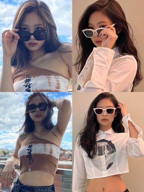 #fashion #glasses #jennie #icon #trend #blackpink #idol #kpop Glasses Jennie, Jennie Glasses, Kpop Glasses, Korean Sunglasses, Ootd Korean, Jennie Icon, Modern Sunglasses, Cottagecore Fashion, Korean Brands