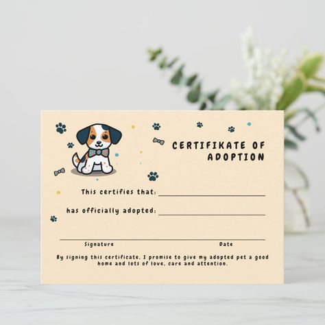 Adoption Certificate For Stuffed Animals, Cute Certificate, Puppy Adoption Certificate, Certificate Ideas, Pet Adoption Certificate, Puppy Invitations, Kawaii Puppy, Coloring Videos, Adoption Certificate