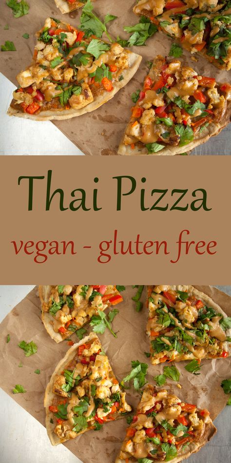 Vegan Gluten Free Pizza, Thai Pizza, Vegetarische Diners, Thai Spring Rolls, Crispy Pizza Crust, Pizza Vegan, Vegan Pizza Recipe, Crispy Pizza, Gluten Free Vegan Recipes