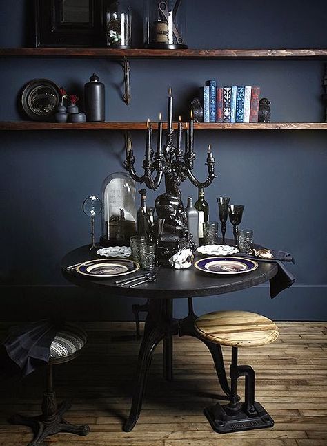 Plunge In: My Top 5 Paint Colors for Deep, Moody Walls — True Design House Bord Design, Dark Blue Walls, Dark Home, Dark Walls, Up House, Dark Interiors, Gothic Home Decor, Gothic House, Design Sponge