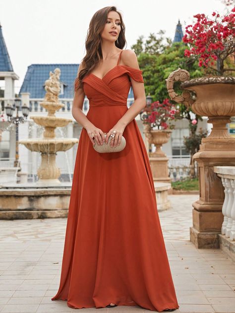 Orange Bridesmaid Dresses, Floor Length Chiffon Bridesmaid Dresses, Burnt Orange Dress, Formal Dresses Gowns, Chiffon Bridesmaid Dress, Chiffon Maxi Dress, Orange Fashion, Chiffon Bridesmaid, Wedding Bridesmaid Dresses