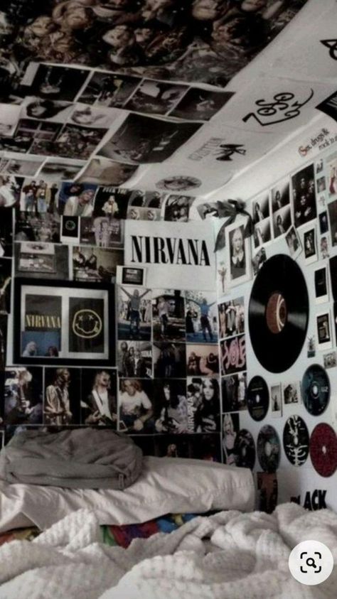 Room Aesthetic Ideas Dark, Room Decor Pictures Wall Inspiration, Grunge Style Bedroom, Grunge Wall Ideas, Rock Music Bedroom Aesthetic, Which One Am I To You, Music Bedroom Aesthetic Vintage, Dark Room Vibes, Grunge Music Room Ideas