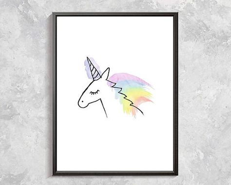 Watercolor Kids Room, Room Decor Rainbow, Diy Watercolor Cards, Unicorn Wall Decor, Unicorn Watercolor, Unicorn Tattoo, Unicorn Decor, Unicorn Poster, Unicorn Birthday Cards