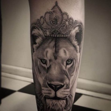 10 Best Lioness Tattoos – Queen Tattoo Ideas Lion Tattoo On Thigh, Lioness Tattoo Design, Female Lion Tattoo, Crown Tattoos For Women, Lioness Tattoo, Lion Tattoo Sleeves, Lion Tattoos, Mens Lion Tattoo, Lion Head Tattoos