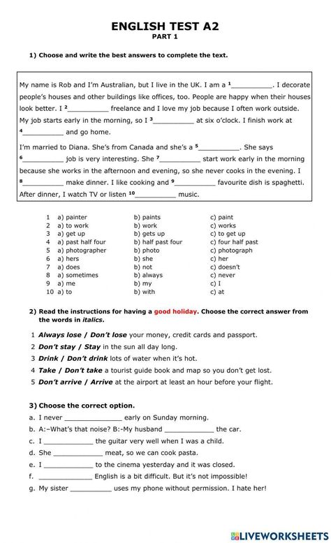 Language test a2 English Conversation Worksheets, English Grammar Test, English Grammar Exercises, English Language Test, Study English Language, English Teaching Materials, English Teaching Resources, English Exercises, English Conversation