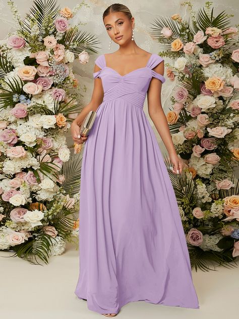 SHEIN Cold Shoulder Wrap Cross Zip Back Dress Lilac Dress Short, Baby Pink Bridesmaids Dresses, Baby Blue Prom Dresses, Mesh Prom Dress, Maroon Bridesmaid Dresses, Mint Green Bridesmaid Dresses, Brown Bridesmaid Dresses, Latest Bridesmaid Dresses, Purple Bridesmaid