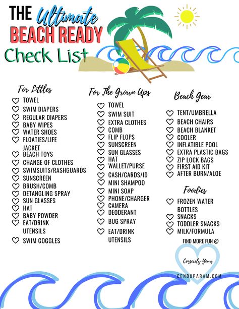 Toddler Beach Packing List, Beach Trip Packing List, Beach Trip Packing, Beach Packing List, Astuces Camping-car, Beach Vacation Packing, Beach Vacation Packing List, Weekend Packing, Toddler Beach