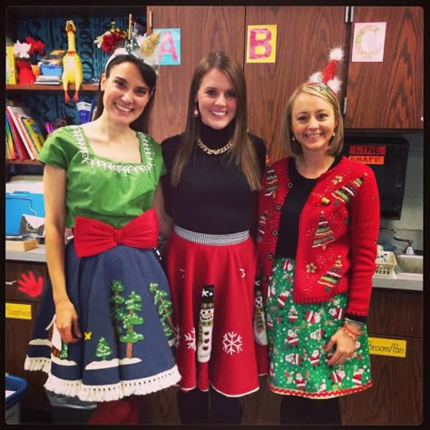 Christmas skirts from tree skirts: we can take the ugly Christmas sweater to a whole other level Christmas Skirts, Tacky Christmas Party, Tacky Sweater, Cassie Stephens, Tacky Christmas Sweater, Centerpiece Christmas, Ugly Xmas Sweater, Tacky Christmas, Christmas Skirt