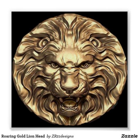 Roaring Gold Lion Head Poster Character Tattoos, Conan Exiles, Penny Candy, Lion Illustration, Lion Mask, Sculpture Head, Tattoo Reference, Roaring Lion, Head Statue