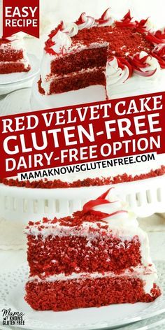 Gluten Free Dairy Free Cake, Mama Knows Gluten Free, Gluten Free Red Velvet Cake, Gluten Free Red Velvet, Dairy Free Cake Recipe, Df Recipes, Gluten Free Cake Recipe, Desert Ideas, Gf Baking