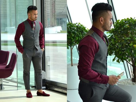 Groomsmen Vest, Men Minimalist Fashion, Urban Jeans, Burgundy Vest, Brown Theme, Suite Ideas, Urban Fashion Girls, 90s Urban Fashion, Urban Fashion Photography