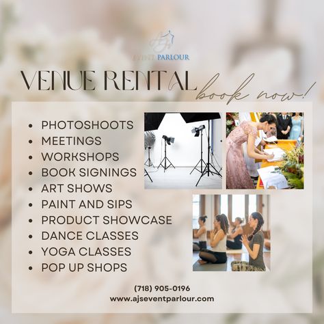 Event Space Rental Business, Event Planner Office, Event Space Business, Event Planner Branding, Event Venue Business, Party Rental Ideas, Venue Business, Event Space Design, Event Space Rental