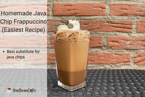 Homemade Java Chip Frappuccino (Easiest Recipe in 2022) Java Chip Frappuccino Recipe, Frappachino Recipe, Salted Caramel Mocha Frappuccino, Java Chip Frappuccino, Aeropress Recipes, Homemade Coffee Syrup, Java Chip, Homemade Mocha, Homemade Frappuccino