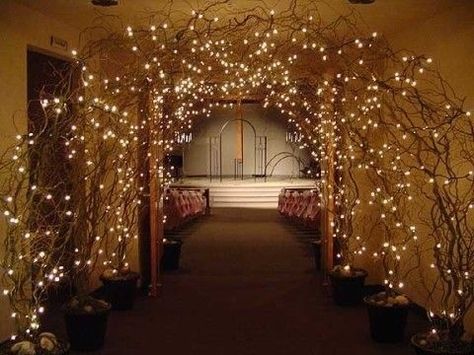 Stick light arch way Curly Willow, Here Comes The Bride, Trendy Wedding, Enchanted Forest, Wedding Arch, Wedding Bells, Fairy Lights, Future Wedding, Winter Wedding