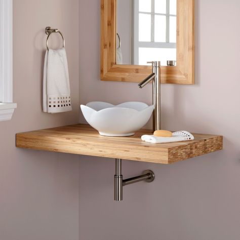 Vanity Tops For Vessel Sinks - Ideas on Foter Custom Bathroom Sink, Lavabo D Angle, Rope Table, Countertops Wood, Wood Table Diy, Small Bathroom Sinks, Interior Bathroom, Bamboo Bathroom, Basin Design