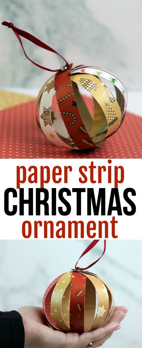 Papercraft Ornaments, Paper Christmas Tree Ornaments Diy, Paper Xmas Ornaments, Diy Paper Ornaments For Kids, Handmade Paper Christmas Ornaments, Wrapping Paper Ornaments Diy, Strip Paper Craft, Paper Christmas Balls, Paperchain Christmas