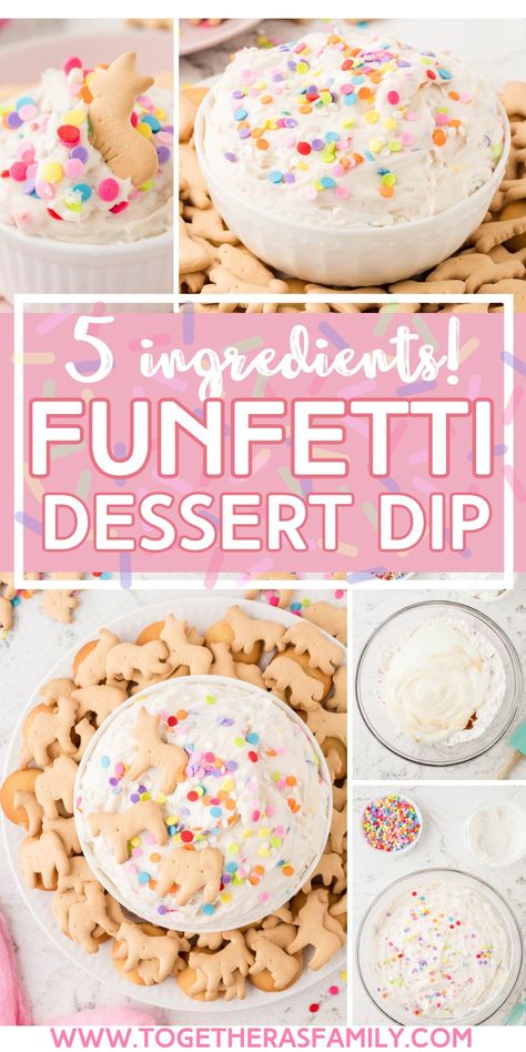 Funfetti Dip (Dunkaroo Dip) is an easy dessert that is perfect for any dessert table. This fluffy dip is like funfetti cookies in dip form! So colorful, so fun, and perfect for any occasion or celebration. Only 5 simple ingredients needed to make this sweet dip. Sweet Chip Dip, Frosted Sugar Cookie Dip, Funfetti Dip 3 Ingredients, Easter Dessert Dip, Sweet Dip Recipes For Parties, Fingertips Dip, Fun Fetti Dip, Birthday Dessert Ideas Easy, Dessert Dips Easy