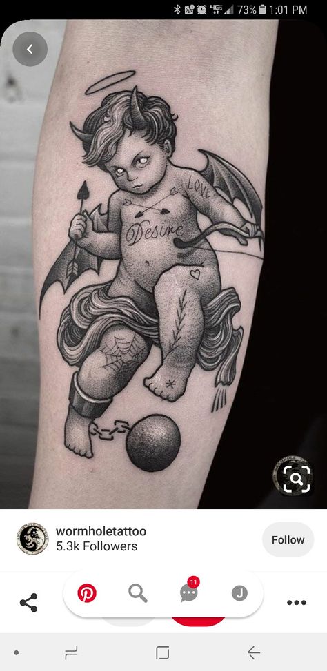 Side Piece Tattoos, Wrist Tattoos Girls, Cupid Tattoo, Taboo Tattoo, Cherub Tattoo, Gem Tattoo, Bottle Tattoo, Bear Tattoos, Half Sleeve Tattoos For Guys