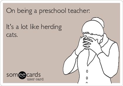 On being a preschool teacher: It's a lot like herding cats. Preschool Quotes, Teacher Humour, Teacher Quotes Funny, Teachers Week, Teaching Humor, Prek Teacher, Toddler Teacher, Herding Cats, Daycare Teacher