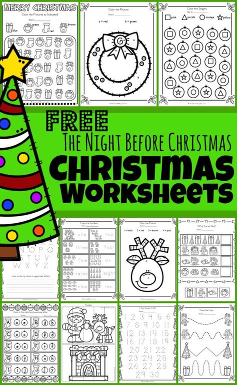 Preschool Christmas Worksheets, Free Printable Christmas Worksheets, Kindergarten Christmas Activities, Christmas Learning Activities, Prek Christmas, Christmas Literacy, Christmas Math Worksheets, Christmas Math Activities, Christmas Learning