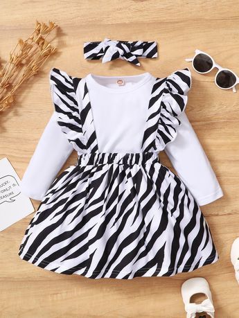 Black and White Casual Long Sleeve Polyester Zebra Stripe Slight Stretch Spring/Summer Baby Clothing Children Dress Designs, Kids Garments, Frock Patterns, Kids Dress Wear, Solids For Baby, Baby Garments, Kids Designer Dresses, Childrens Dress