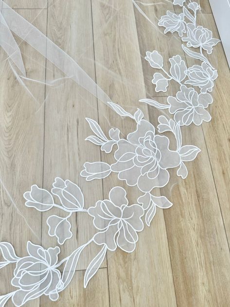 Petite Mariee Boutique - Unique & Exquisite Bridal Accessories Unique Wedding Veils, Floral Wedding Veils, New For 2023, Floral Veil, Layered Veil, Flower Veil, Cathedral Length Veil, Bridal Accessory, Fabric Embellishment