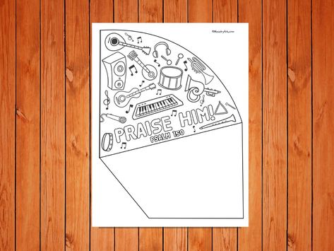 'Praise Him' Printable Trumpet Craft • MinistryArk Psalm 25:4 Craft, Feast Of Trumpets Crafts For Kids, Worship God Craft, Worship Crafts For Kids, Feast Of Trumpets For Kids, Worship Craft, Trumpet Craft, Kids Bible Object Lessons, Bible Activity Sheets