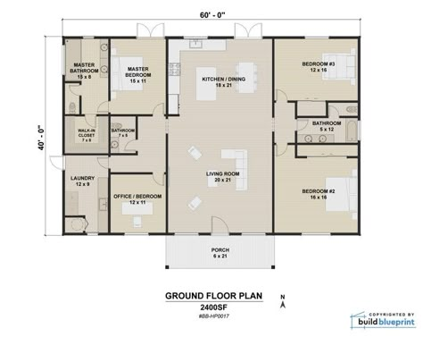 40' x 60' Modern House Architectural Plans Custom | Etsy Cottage Blueprints, House Plans For Sale, Plans Architecture, 2 Bedroom House Plans, Barn Style House Plans, Barndominium Floor Plans, Architectural House Plans, Casa Container, Barn Style House