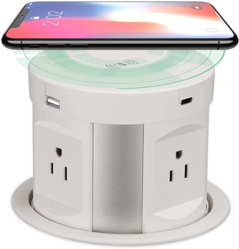 Automatic Pop up Outlet, Wireless Charger Power Strip Surge Protector Recessed Outlet, 4 AC Plug + Type-A and Type-C USB Port Outlets for Countertop Pop Up Outlets, Recessed Outlets, Hidden Outlets, Rv Surge Protector, Floor Boxes, Power Tower, Charger Station, Island Countertops, Wall Outlet