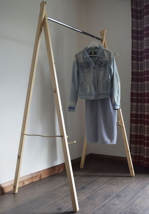 Diy Clothes Rail, Diy Clothes Rack Cheap, Wood Clothes Rack, Hanging Clothes Rack, Portable Shelves, Clothing Rail, Clothing Rack Bedroom, Pole Clothes, Portable Clothes Rack