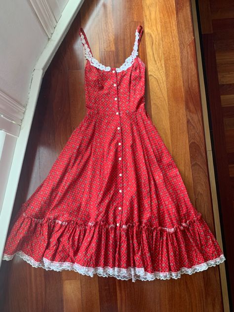 70s Sundress, Vintage Red Summer Dresses, Spring A-line Vintage Sundress, Coquette Sundress, Coquette Spaghetti Strap Summer Dresses, Vintage V-neck Sundress, Vintage Sun Dress, Aesthetic Dress Outfit, Vintage Sundress