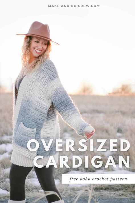 Baggy Cardigan, Long Crochet Cardigan, Boho Crochet Patterns, Ombre Cardigan, Make And Do Crew, Baggy Sweaters, Patchwork Sweater, Modern Crochet Patterns, Cardigan Crochet